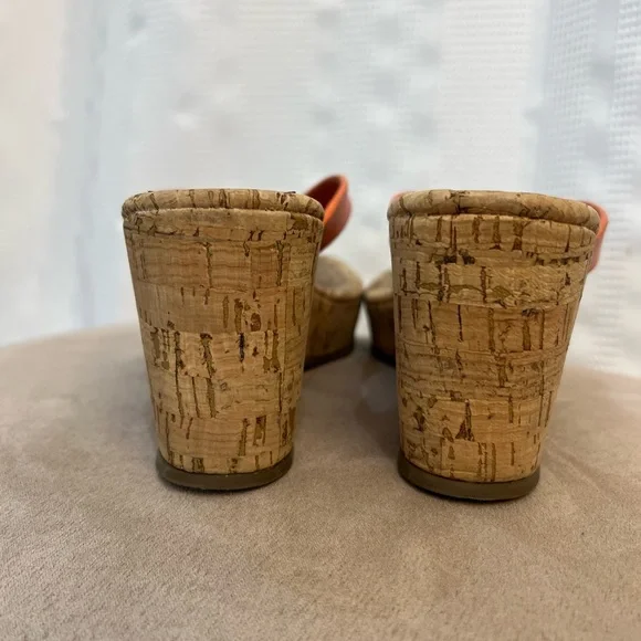 Tory Burch orange leather cork wedge sandals from size 7 great - Picture 6 of 8